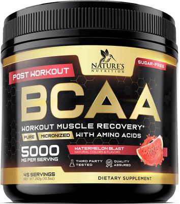 BCAA Powder, 4g BCAAs 2:1:1, 1g Glutamine, B6 - Pre Workout Drink Energy Boost &amp; Post Workout Muscle Recovery Amino Acids Supplement for Men &amp; Women - Keto, Sugar Free, Watermelon Flavor - 45 Servings
