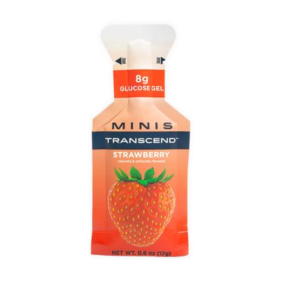 Transcend Foods Mini Strawberry Gel (.6 oz, Pack of 12) Fast-Acting Carb Gel Strawberry Flavor - Travel Size, Caffeine Free, Gluten Free