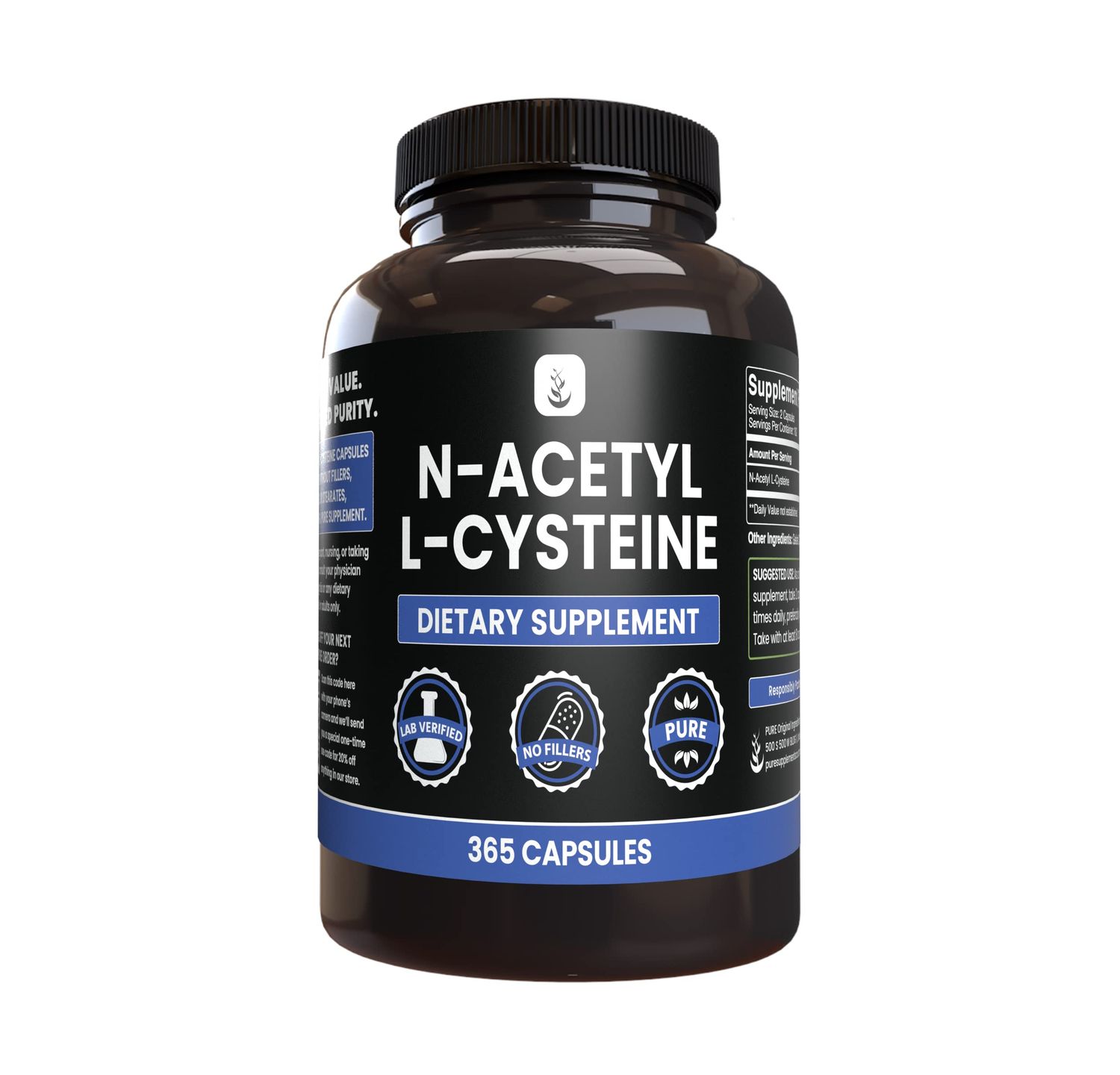 PURE ORIGINAL INGREDIENTS N-Acetyl L-Cysteine (365 Capsules) No Magnesium Or Rice Fillers, Always Pure, Lab Verified