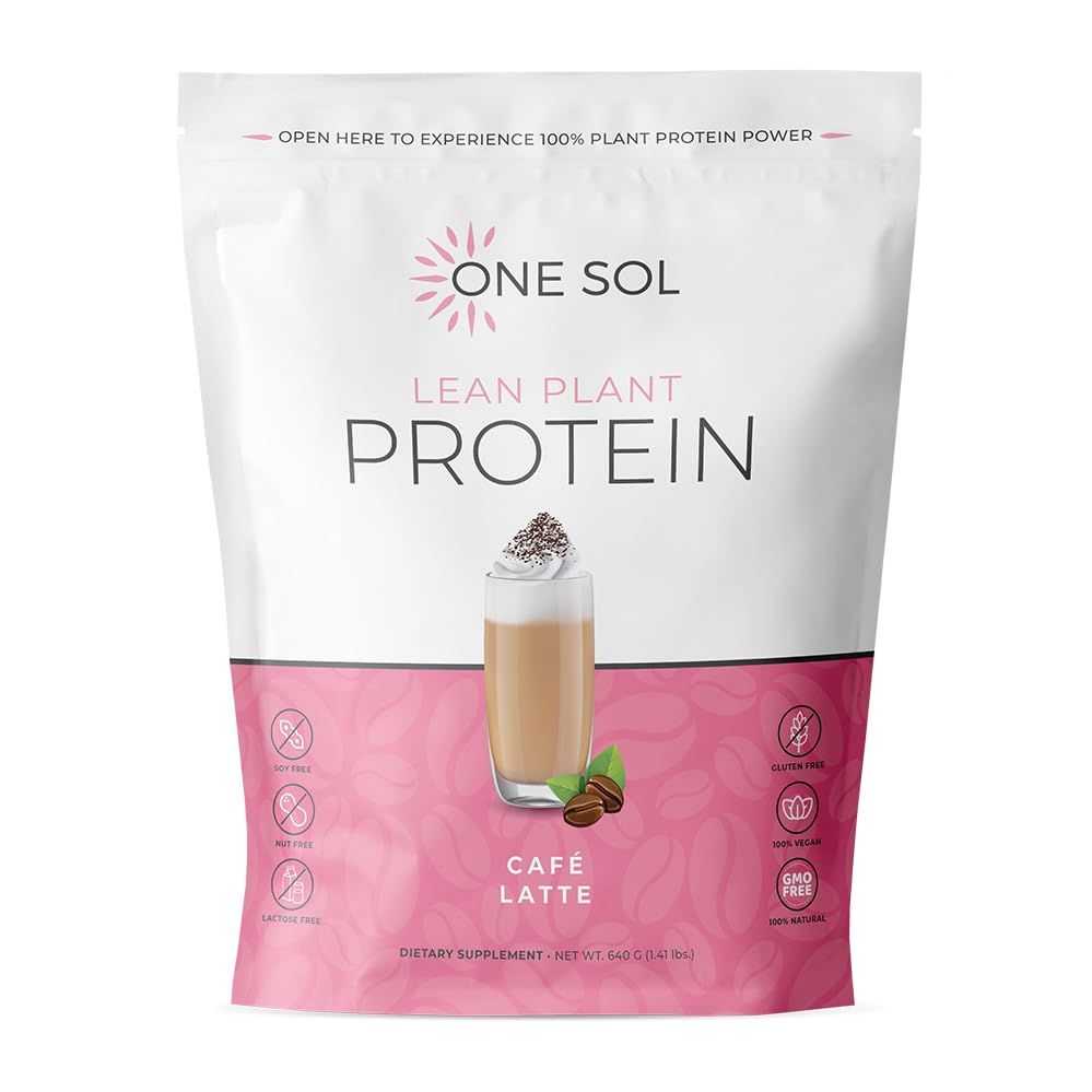 One Sol Lean Plant Protein Powder Latte, Low Carb, Gluten Free, Lactose Free, No Sugar Added, Soy Free, Non-GMO, 100% Plant Based &amp; Vegan Friendly