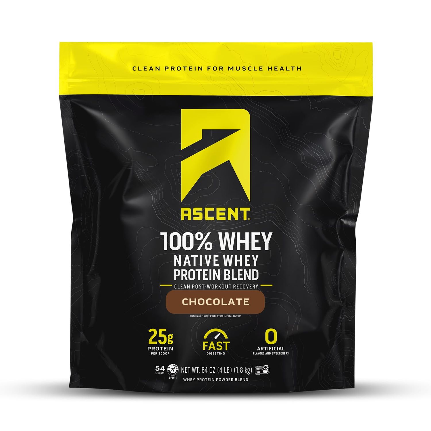 Ascent 100% Whey Protein Powder - Post Workout Whey Protein Isolate, Zero Artificial Flavors &amp; Sweeteners, Soy &amp; Gluten Free, 5.5g BCAA, 2.6g Leucine, Essential Amino Acids, Chocolate 4 lb