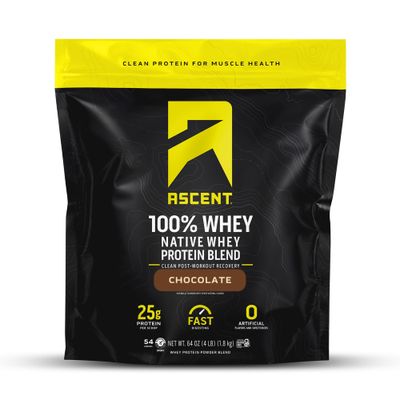 Ascent 100% Whey Protein Powder - Post Workout Whey Protein Isolate, Zero Artificial Flavors &amp; Sweeteners, Soy &amp; Gluten Free, 5.5g BCAA, 2.6g Leucine, Essential Amino Acids, Chocolate 4 lb