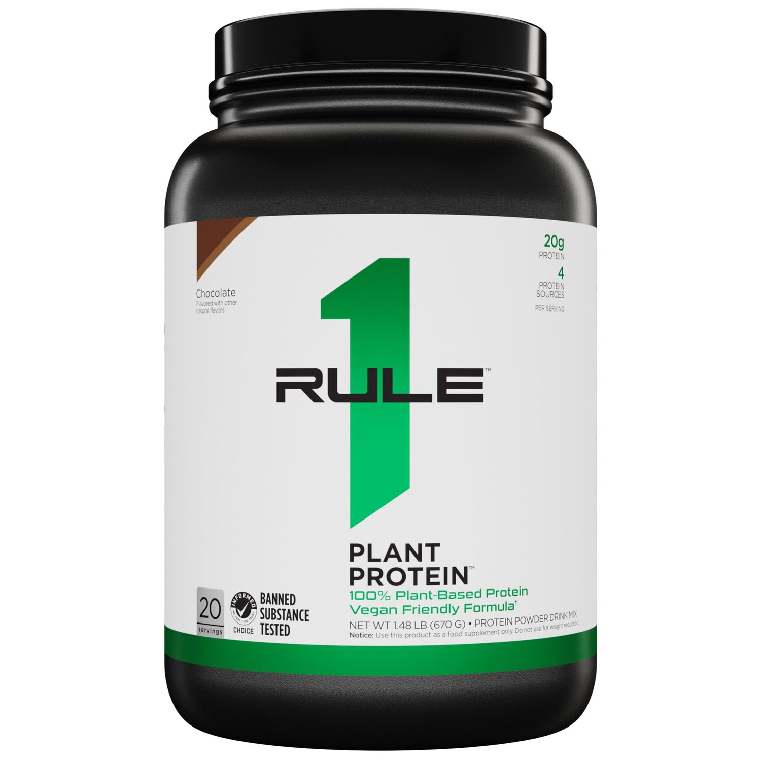 Rule 1 Proteins Plant Protein - Vegan, Gluten-Free, Dairy Free, &amp; Soy Free Protein Powder with 20g Protein per Serving (20 Servings, Chocolate)