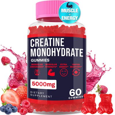 Creatine Monohydrate Gummies for Women &amp; Men, Taurine &amp; B6, Chewable Creatine Pre Workout Gummies for Max Strength &amp; Muscle Growth, Energy, Endurance, Creatine for Men &amp; Women, 5g Per Serving - 1 Pack