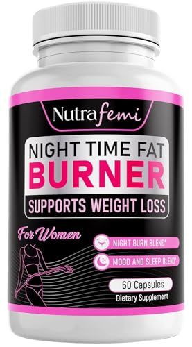 Nutrafemi Fat Burners for Women Weight Loss - Night Time Fat Burner with Carb Blocker &amp; Appetite Suppressant - Belly Fat Burner &amp; Thermogenic Metabolism Booster - NSF Approved, 60 Capsules