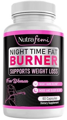 Nutrafemi Fat Burners for Women Weight Loss - Night Time Fat Burner with Carb Blocker &amp; Appetite Suppressant - Belly Fat Burner &amp; Thermogenic Metabolism Booster - NSF Approved, 60 Capsules
