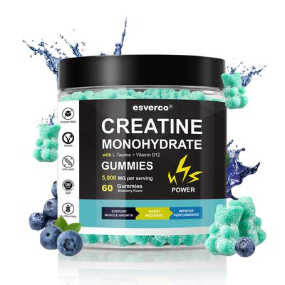 Creatine Monohydrate Gummies 5g, Muscle Growth, Creatine Gummy Supplements, L-Taurine Vitamin B12, Gain Energy, Workout Supplement, Sugar Free, Non-Sticky, Vegan for Men &amp; Women Blueberry 60 Count