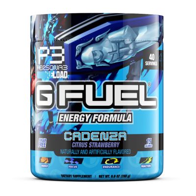 G Fuel Cadenza Energy Drink Powder, Pre Workout Caffeine Powder, Energy Powder Drink Mix for Gaming, Sugar Free Focus Amino, Vitamin + Antioxidants, 9.9oz (Citrus Strawberry, 40 Servings)