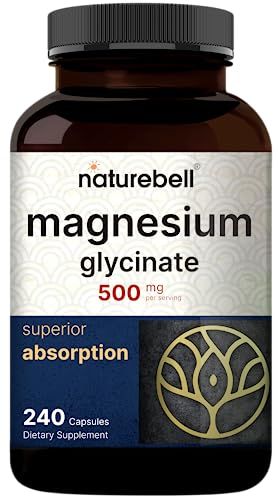 NatureBell Magnesium Glycinate Capsules 500mg | 240 Count, 100% Chelated &amp; Purified, 3rd Party Tested, Non-GMO &amp; Gluten Free