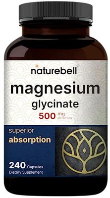 NatureBell Magnesium Glycinate Capsules 500mg | 240 Count, 100% Chelated &amp; Purified, 3rd Party Tested, Non-GMO &amp; Gluten Free