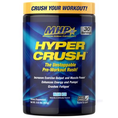 Maximum Human Performance MHP HYPER CRUSH Pre Workout energy drink creatine beta alanine nitric oxide pump citrulline AKG 30 Servings, Blue Ice, 14.88 Ounce