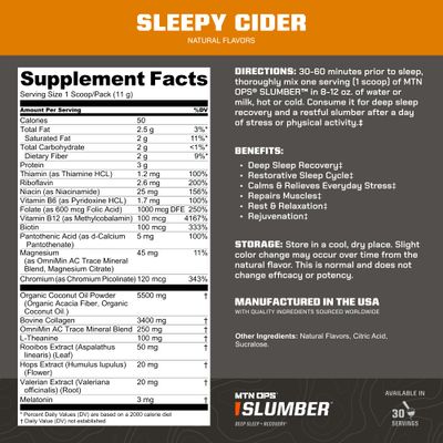 MTN OPS Slumber Deep Sleep &amp; Muscle Recovery Supplement - 30 Servings, Sleepy Cider