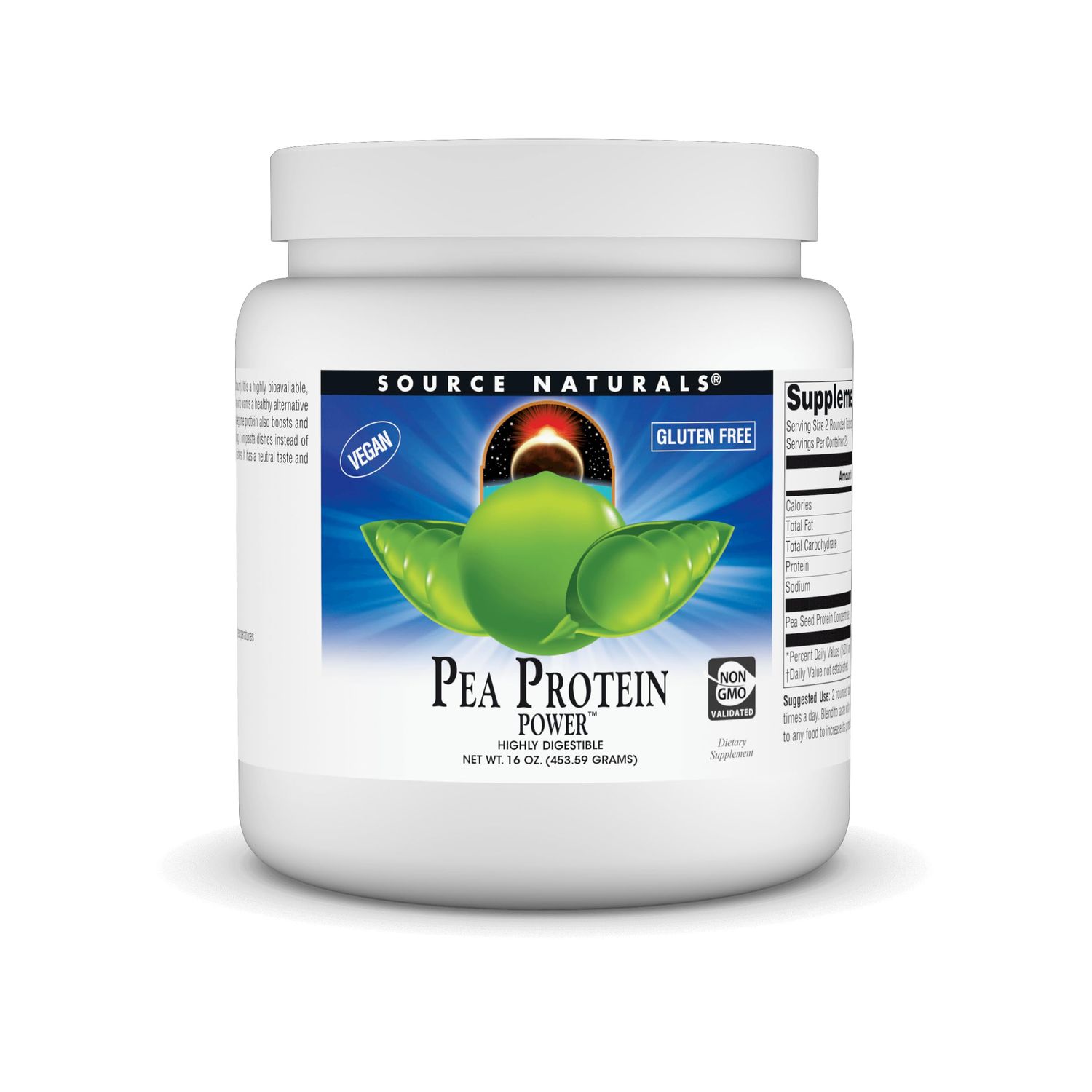 Source Naturals Pea Protein Power Plant-Based Protein Powder - Easy to Digest, Bioavailable, Non-Dairy, Vegan, Non-GMO, Gluten Free, Sugar Free, Unflavored* - 16oz