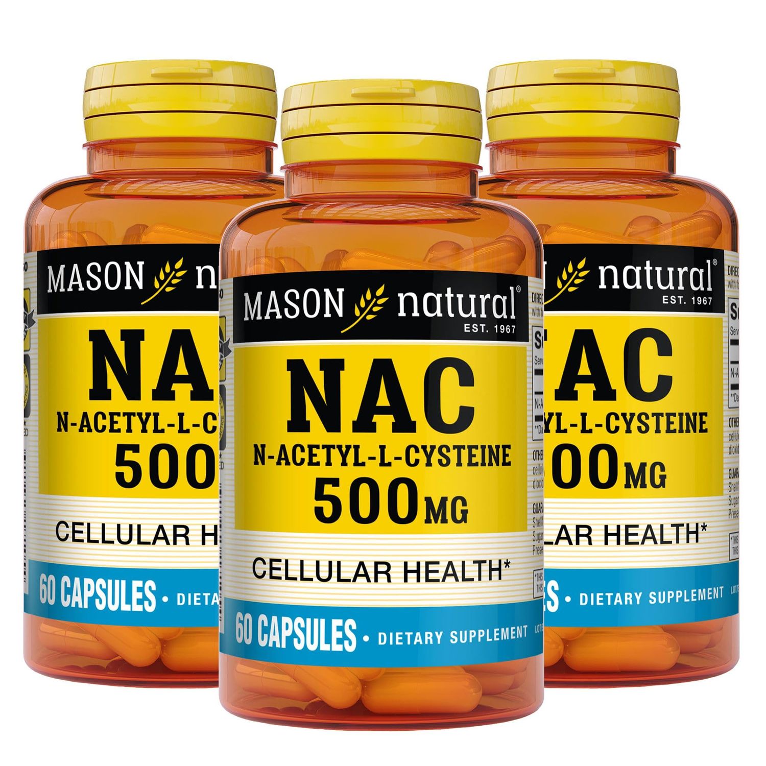 Mason Natura NAC N-Acetyl-L-Cysteine 500 mg, 6 Month Supply, Supports Normal Cellular Health, Immune System Booster for General Wellness, 3 Pack