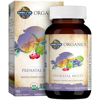 Garden of Life Organics Womens Prenatal Multivitamin with Vitamin D3, B6, B12, C &amp; Iron, Folate for Energy &amp; Healthy Fetal Development - Organic, Non-GMO, Gluten-Free, Vegan, 30 Day Supply