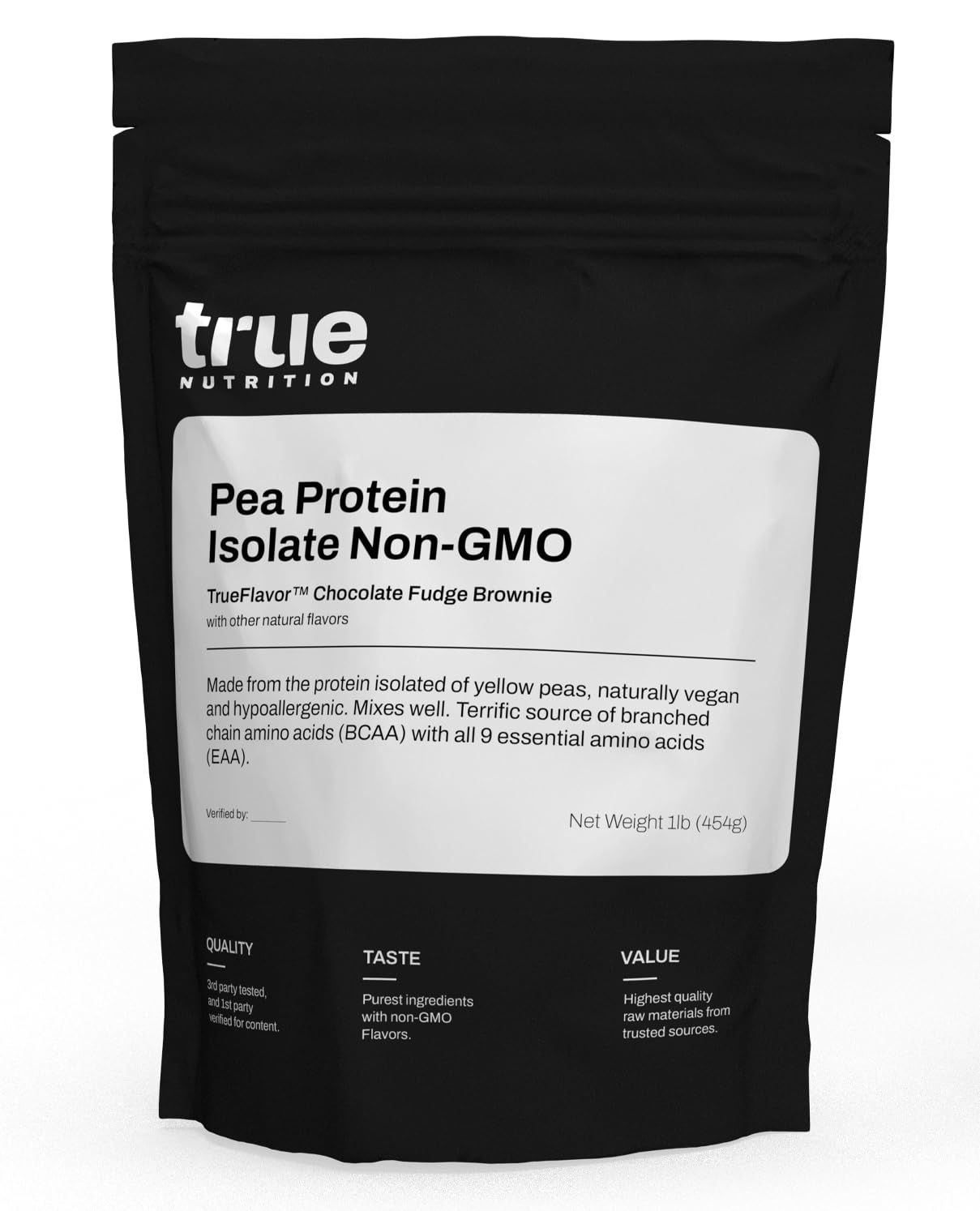 True Nutrition Pea Protein Powder Isolate - 25g Non-GMO Vegan Protein Powder per Serving - Low Carb, Low Fat, High Leucine - Gluten Free, Dairy Free, Soy Free - Chocolate Fudge Brownie - 1LB
