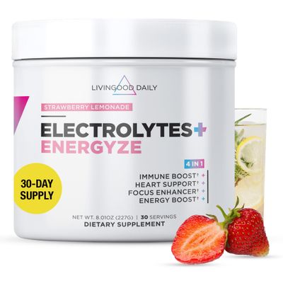 Livingood Daily Electrolytes Powder No Sugar - Keto Electrolytes Hydration Powder with Vitamin C, Taurine, D-Ribose &amp; FOS - Sugar Free Electrolyte Drink Mix - 30 Servings, Strawberry Lemonade