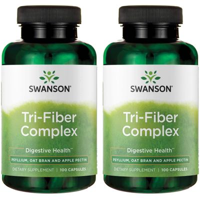 Swanson Tri-Fiber Complex - Digestive Health Supplement Made with Psyllium, Oat Bran, &#39;&amp;&#39; Apple Pectin - (100 Capsules) 2 Pack