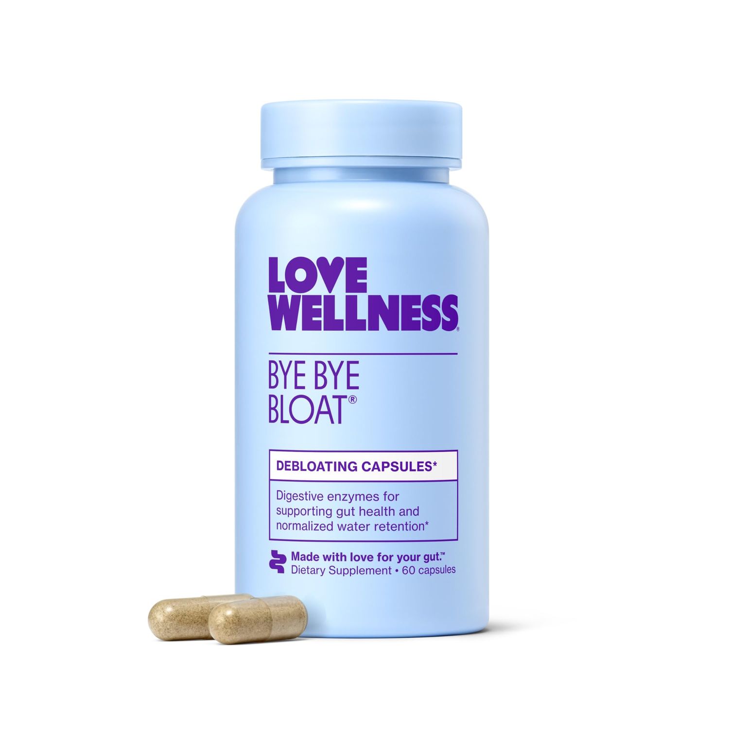 Love Wellness Bye Bye Bloat | Digestive Enzymes for Fast Acting Bloating Relief for Women | Helps Reduce Water Retention &amp; Gas Relief | Supports Digestive Health with Fenugreek &amp; Dandelion | 60 Count