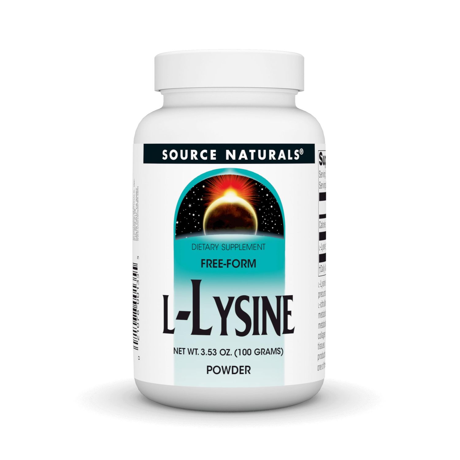 Source Naturals L-Lysine Free Form Powder -Amino Acid Supplement Supports Energy Formation &amp; Collagen* - 100 Grams