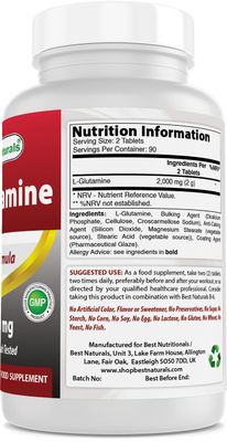 Best Naturals L-Glutamine 1000mg Fuel for Workout (Non-GMO) Tablets, 180 Count