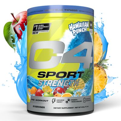 Cellucor C4 Sport Strength Pre Workout Powder - NSF Certified for Sport - Beta-Alanine, Creatine, 200mg Caffeine - Sugar Free Energy Supplement for Men &amp; Women - Hawaiian Punch Berry Blue, 20 Servings