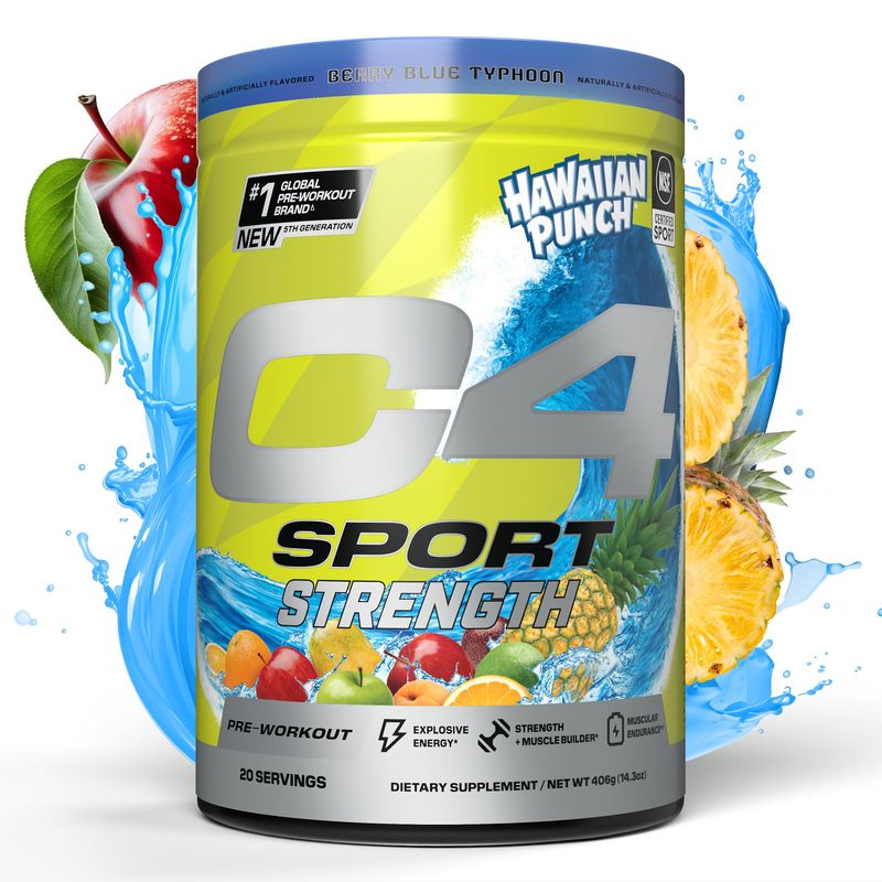 Cellucor C4 Sport Strength Pre Workout Powder - NSF Certified for Sport - Beta-Alanine, Creatine, 200mg Caffeine - Sugar Free Energy Supplement for Men &amp; Women - Hawaiian Punch Berry Blue, 20 Servings
