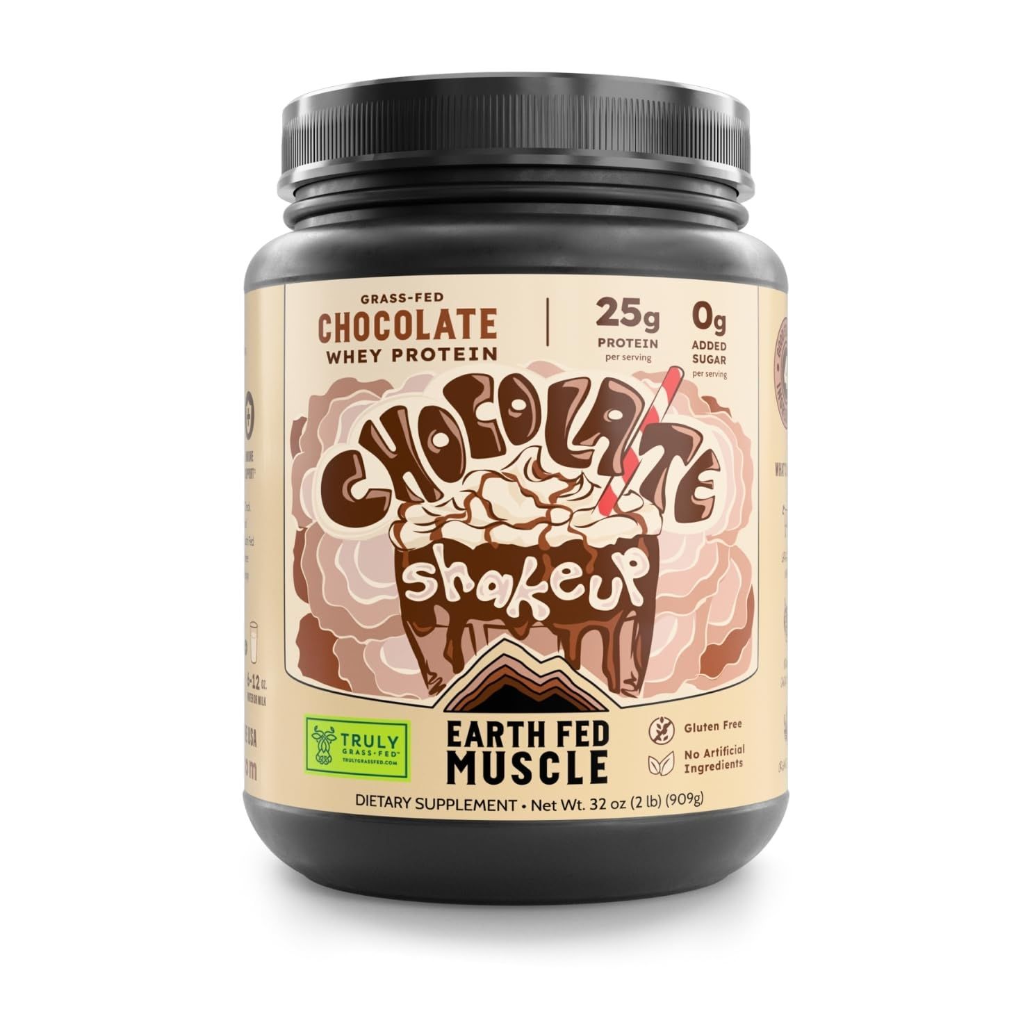 Earth Fed Muscle Ca-Cow! Chocolate Truly Grass Fed Whey 2lb - No Fillers, Flow Agents, or Synthetic Blends, Soy Free, Non GMO and Hormone Free (Chocolate)