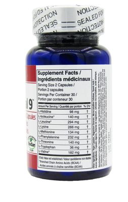 Vegan Certified Essential 9 Pure Free-Form Amino Acid Capsules for Immunity, Muscle Protection, Wellness, and Energy