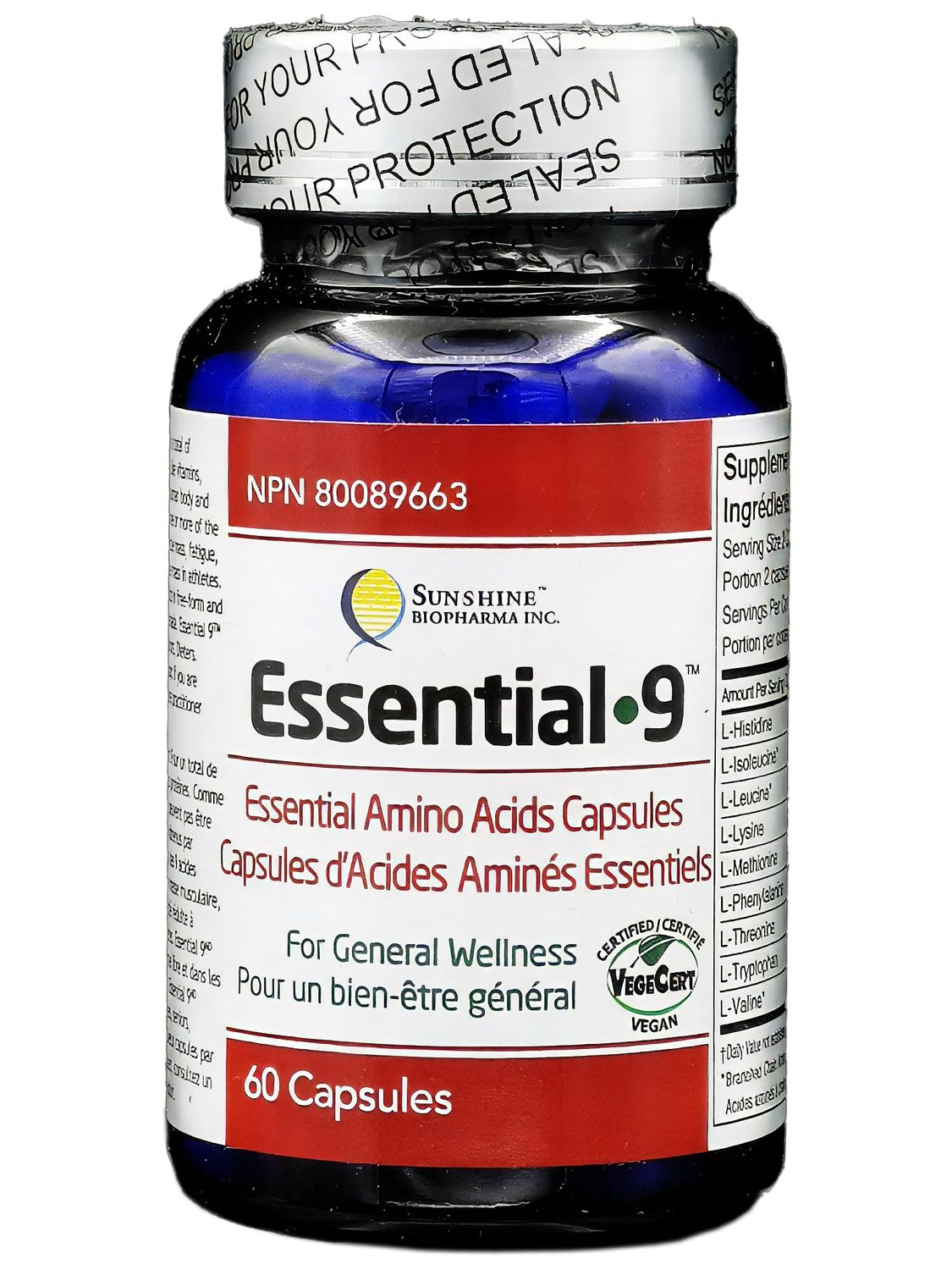 Vegan Certified Essential 9 Pure Free-Form Amino Acid Capsules for Immunity, Muscle Protection, Wellness, and Energy