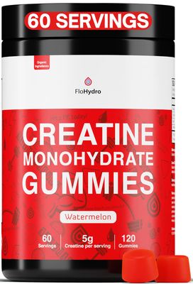 FloHydro Creatine Monohydrate Gummies for Gym Bros | 60 Servings | 5g Creatine Monohydrate per Serving | 120 creatine Gummies with Zero Sugar | All Organic Ingredients