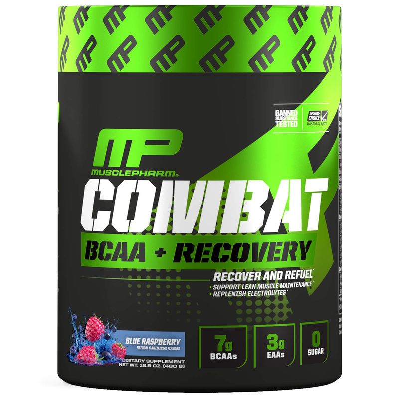 MusclePharm Combat BCAA + Recovery Powder, 10g of Branched-Chain Amino Acids and Essential Amino Acids, Blue Raspberry, 30 Servings
