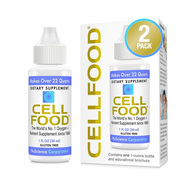 Cellfood Liquid Concentrate - 1 fl oz, 2 Pack - Oxygen + Nutrient Supplement - Supports Immune System, Energy, Endurance, Hydration &amp; Overall Health - Gluten Free, Non-GMO, Kosher - Makes 22+ Quarts