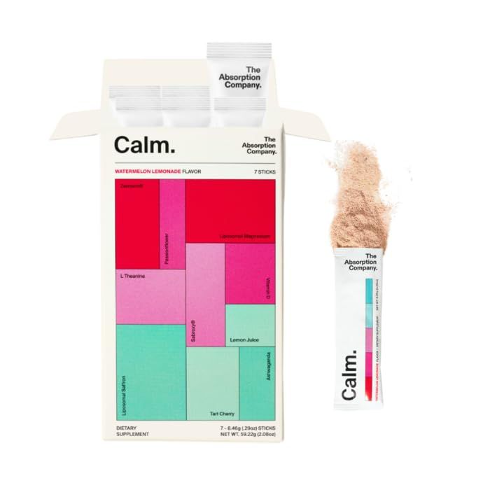 Calm Supplement - Watermelon Lemonade - Natural Stress Relief with Ashwagandha, L-Theanine, Vitamin D &amp; Magnesium for Relaxation, Cognitive Support &amp; Mood Support - 7 Sticks