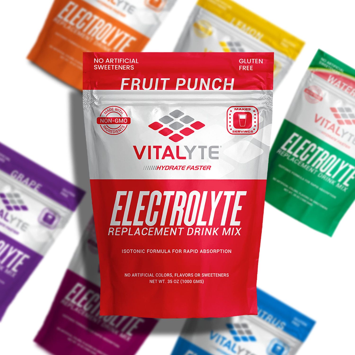 Vitalyte Electrolyte Powder Drink Mix, Isotonic Electrolyte Hydration Mix, Gluten Free Post Workout Powder Mix, Pack of 1, 35 oz., Fruit Punch Flavor