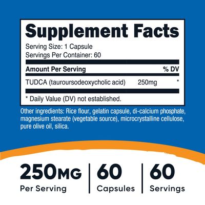 Nutricost Tudca 250mg, 60 Capsules (Tauroursodeoxycholic Acid) - Premium Quality