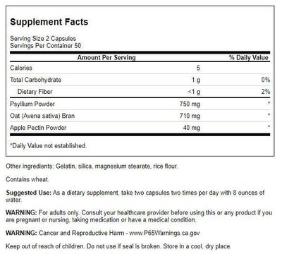 Swanson Tri-Fiber Complex - Digestive Health Supplement Made with Psyllium, Oat Bran, '&amp;' Apple Pectin - (100 Capsules) 2 Pack