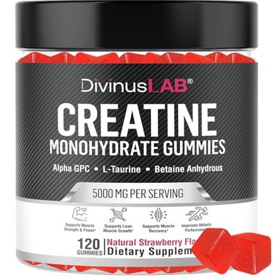 Creatine Monohydrate Gummies 5g (5000mg) for Men &amp; Women - 120 Count, Sugar-Free Creatine Pre Workout Chews For Energy Boost, Creatine Supplement For Building Muscle and Strength, Vegan, Non-GMO