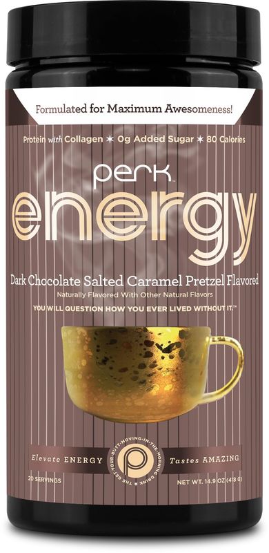 Perk Energy Original Dark Chocolate Salted Caramel Pretzel (20 Servings) - Gluten Free, Soy Free, Peanut Free