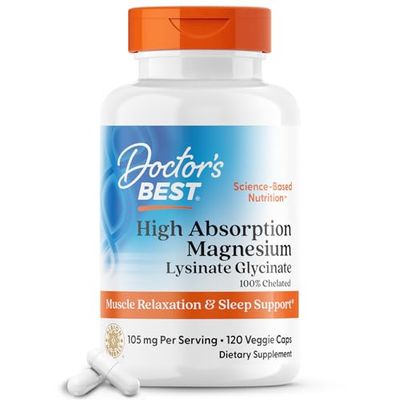 Doctor&#39;s Best High Absorption Magnesium Lysinate Glycinate Capsule, Easy to Swallow, 120 Ct