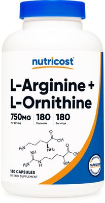 Nutricost L-Arginine L-Ornithine 750mg; 180 Capsules