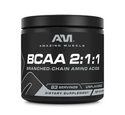 Amazing Muscle BCAA Amino Supplement | 2:1:1 Branched Chain Amino Acid Ratio | Unflavored | Net Weight 500 Grams (1.1 Lb) | Non-GMO | Gluten-Free | Made in USA