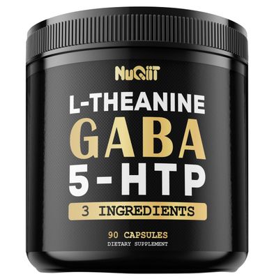 NUQIIT 3in1 GABA Supplements 750mg L-Theanine 200mg &amp; 5-HTP (5-hydroxytryptophan) - Equivalent to 1000mg - Support Brain Health, Concentration, Comfortable Mood - 90 Capsules