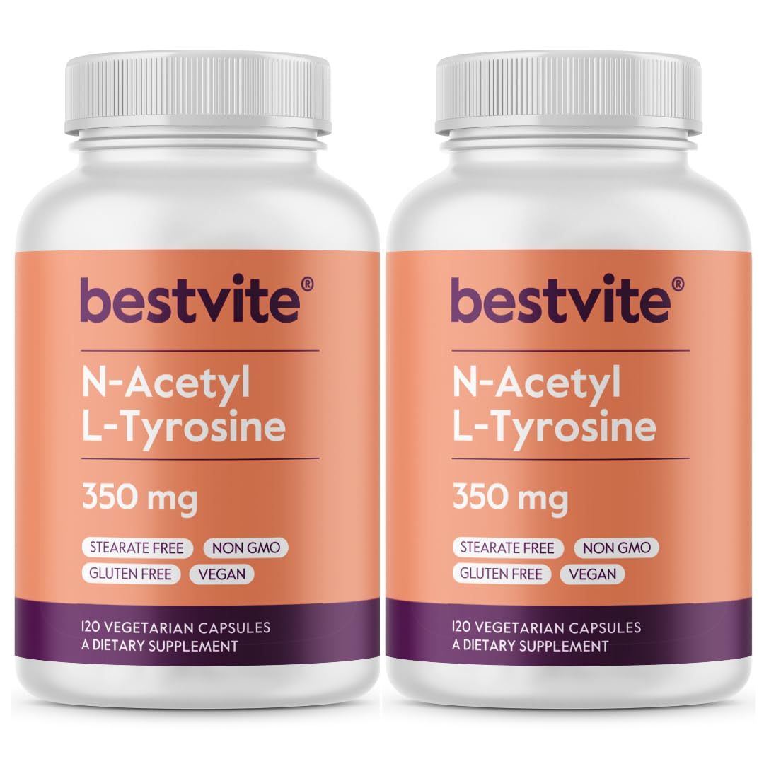 BESTVITE N-Acetyl L-Tyrosine 350mg (NALT) (240 Capsules) (120 x 2) - No Stearates - Non GMO - Gluten Free
