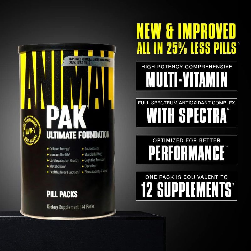 Animal Pak - Convenient Multivitamin for Men &amp; Women Daily All-in-One Vitamin &amp; Supplement Pack - Zinc, Vitamins C, B, D, Amino Acids, and Immune Support - Sports Nutrition Performance - 44 Count