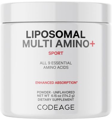 Codeage Liposomal Multi Amino Powder Supplement - BCAA &amp; EAA Supplement All 9 Essential Amino Acids, Branched-Chain Amino Acid, Pre &amp; Post Workout, Unflavored, Liposomal Delivery, Non-GMO, 6.15 oz