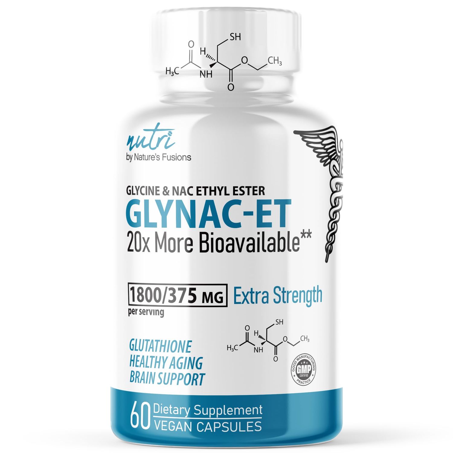 GlyNAC-ET NAC Ethyl Ester + Glycine - EXTRA STRENGTH 375mg NACET 1800mg Glycine - 20x More Bioavailable Than GlyNAC - N-acetylcysteine Ethyl Ester Anti Aging Supplement, Boost Glutathione (60 Capsule)