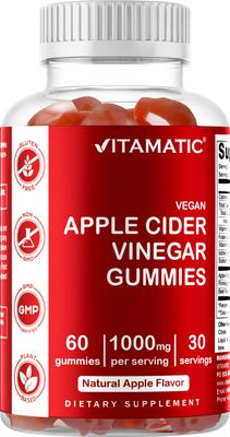 Vitamatic Apple Cider Vinegar Gummies - 1000mg per Serving - 60 Vegan Gummies - ACV Gummies for Detox, Weight Loss Support, Energy Boost, Digestion &amp; Gut Health
