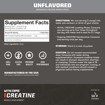 MTN OPS Creatine Monohydrate Powder, Unflavored 50 Serving Tub - 100% Pure Micronized for Muscle Mass, Strength &amp; Power