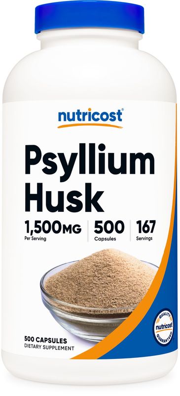 Nutricost Psyllium Husk 1500mg Per Serving, 500 Capsules - Non-GMO &amp; Gluten Free